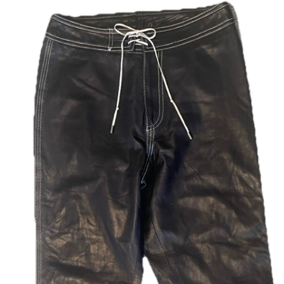 Ralph Lauren Purple Label Vintage Leather Flare Pants Lace Up Tie Front Runway 6 - Picture 11 of 14